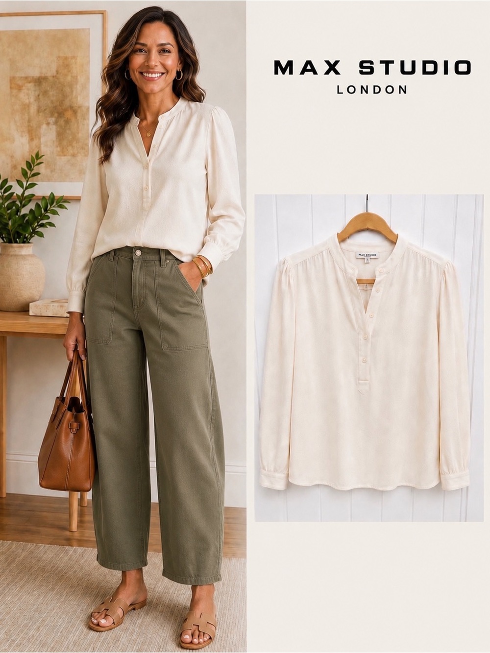 NWT Max Studio London Ivory Textured Puff Sleeve Blouse Size Medium